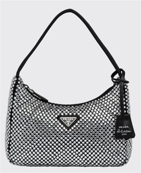 prada black glitter bag|Prada pink rhinestone bag.